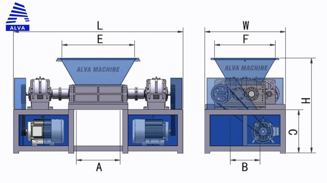 China Alva Machine Double Shaft Recycling Lump Foam Box Bottle Card Cardboard Car Tire Plastic Crusher