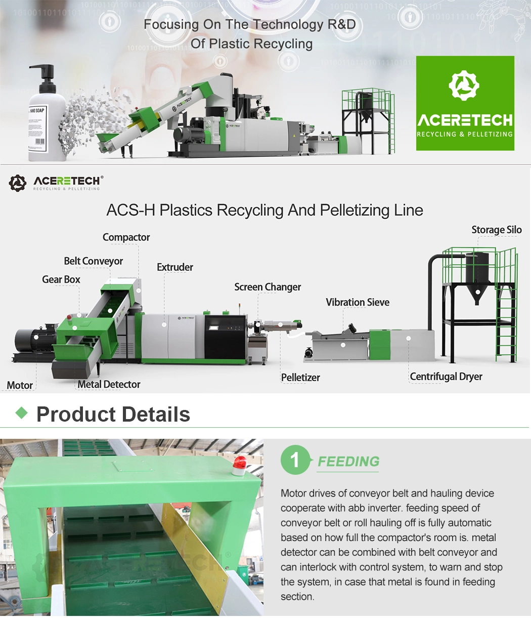 Aceretech Famous Brand Motor Price Plastic Recycling Machine with Durable Accessories